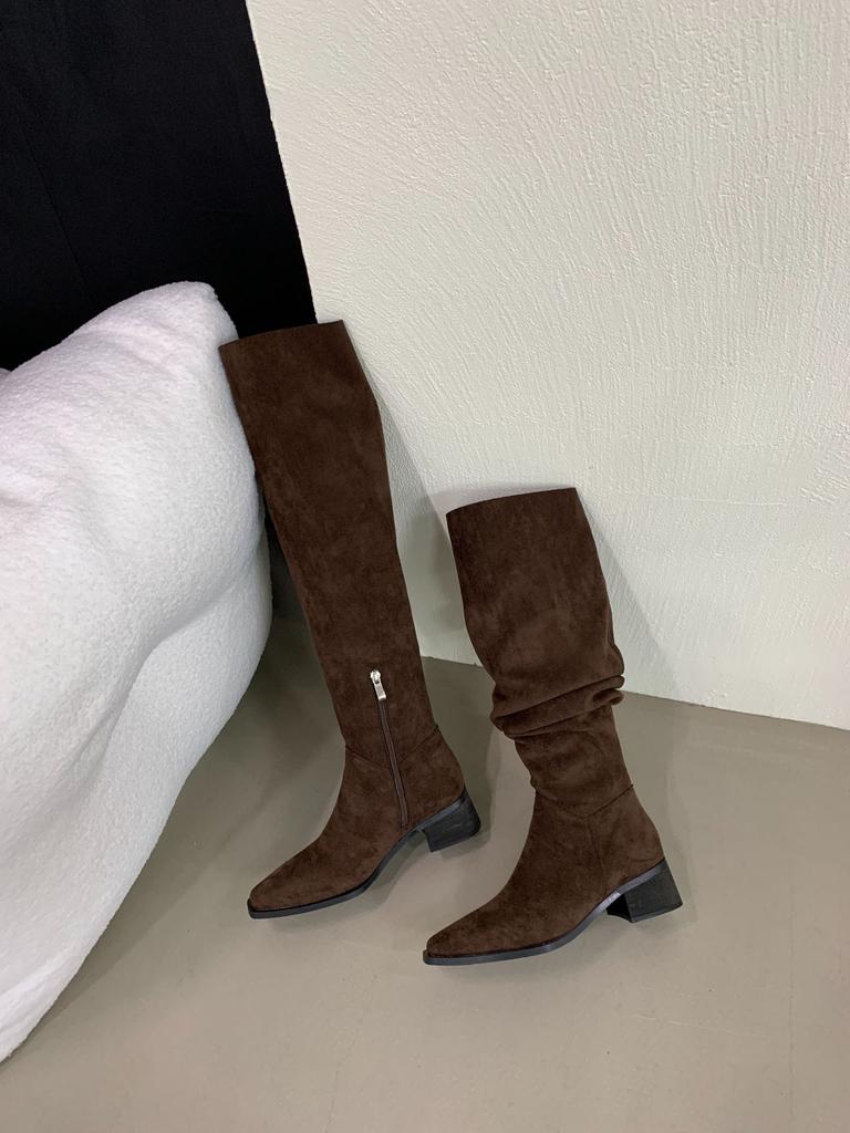 Thick Heel Western Cowboy Retro Knee Boots Women's Shoes 2025 New Autumn and Winter Stacking Boots Long Knight Boots