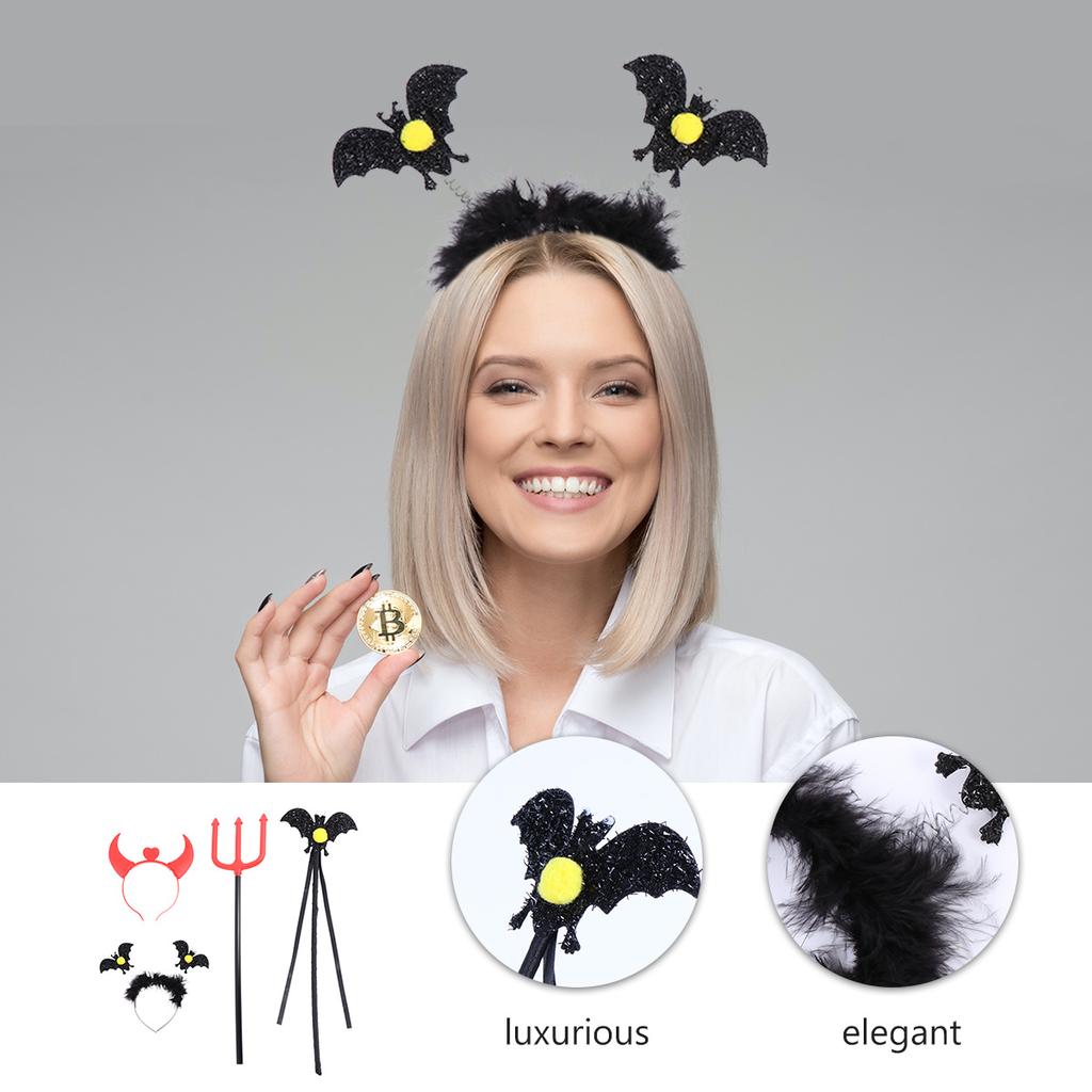 Buy 4pcs Glowing Devil Horn Headband Pitchfork Bat Headband Hand Stick