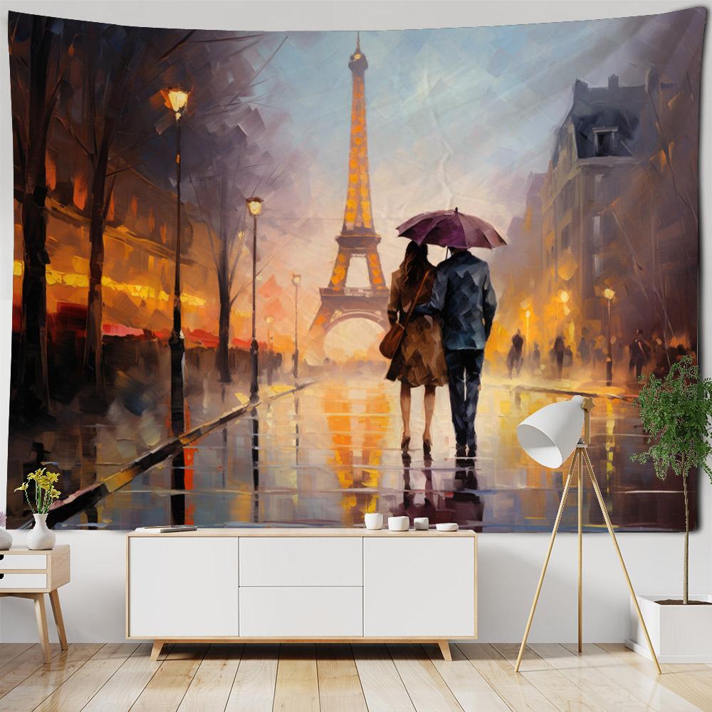 Eiffel Tower Landscape Tapestry Wall Hanging Vintage Style Background Cloth Home Decoration Living Room Dormitory Decoration