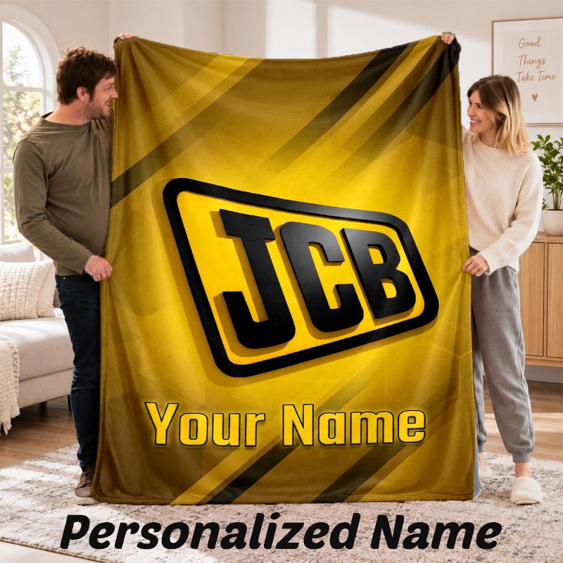 JCB Personalisierte Flanelldecke Benutzerdefinierter Name Text Weiche Überwurfdecke Heimdekoration
