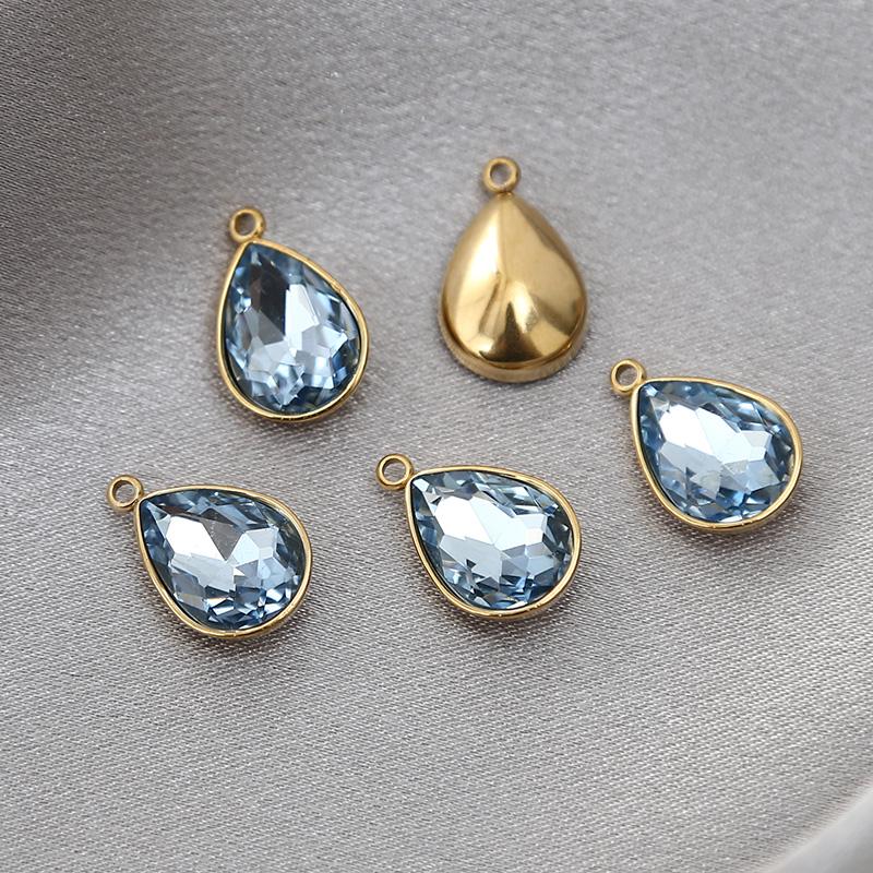 20pcs Stainless Steel Charm Crystals Water Drop Pendants For DIY Jewelry Earrings Making Findings 12 colors 11x18mm