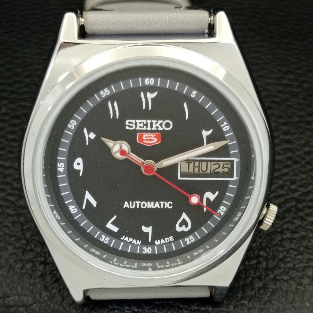 REFURBISHED VINTAGE SEIKO 5 AUTOMATIC JAPAN MENS BLACK DIAL WATCH A433585-2 R117-a433585