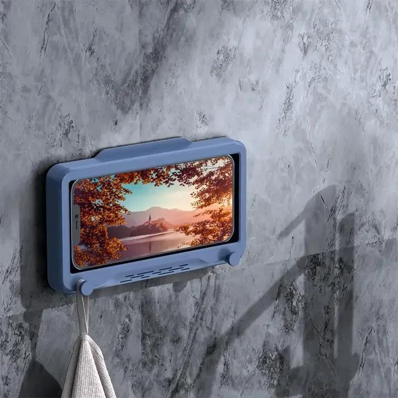 Kitchen Toilet Mobile Phone Holder Storage Shelves Waterproof Touchable Case Wall Mounted Bath Bathroom Phone Racks Storage Box