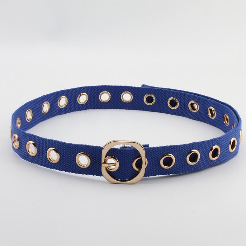 Color Solid Simple Porous Design Women Casual Canvas Belt With Buckle Square