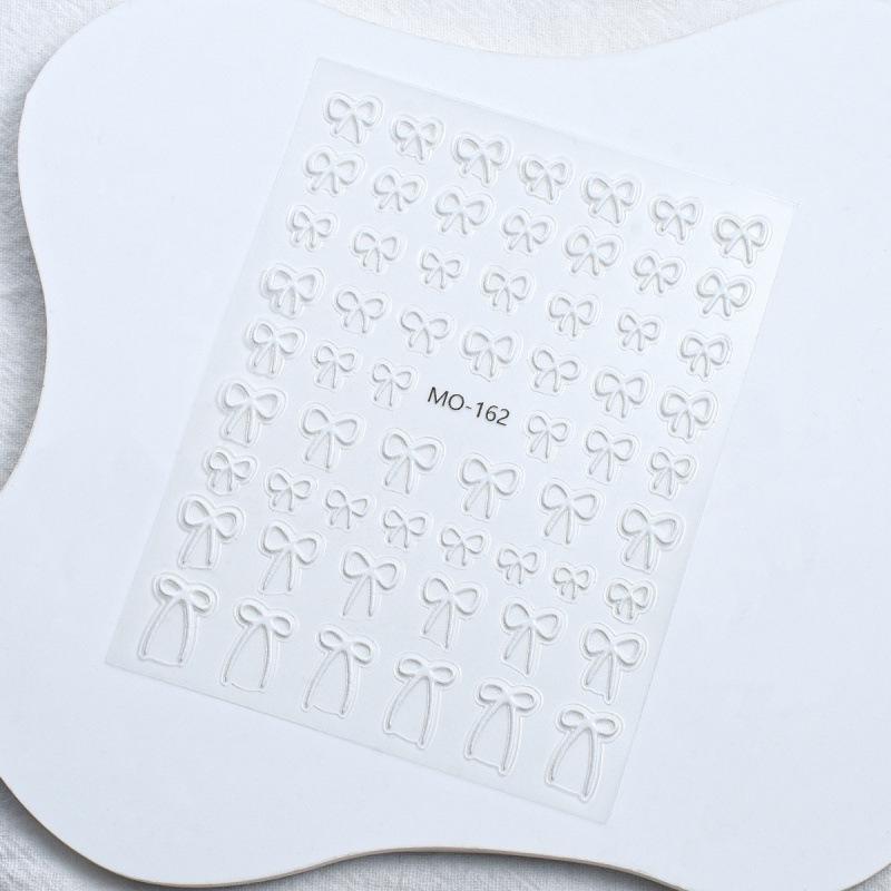 3D Bowknot Nail Stickers: Black, White & Silver Self-Adhesive Decals