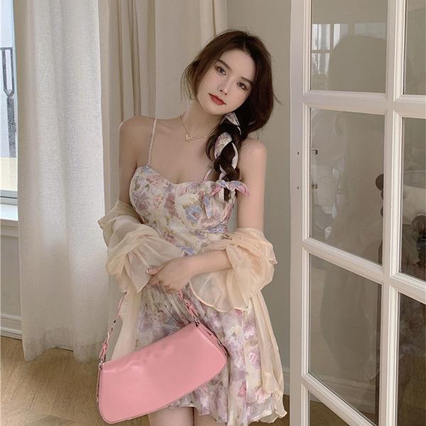 2025 Women's Gentle Floral Summer Dress & Sun Protection Cardigan Two-Piece Set