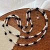 Vintage Natural Black Agate Artificial Australian White Pearl Sweater Chain Necklace Collarbone Chain