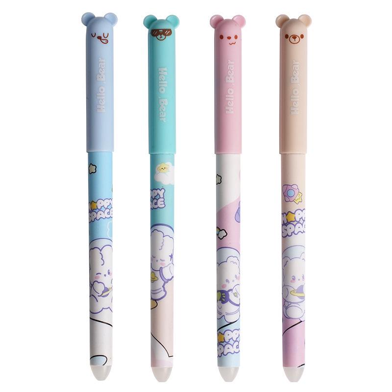 Mo Yi Cute Bear Erasable Gel Pen, 0.5mm Needle Tip, Crystal Blue, Cartoon Design, for Students - In Stock