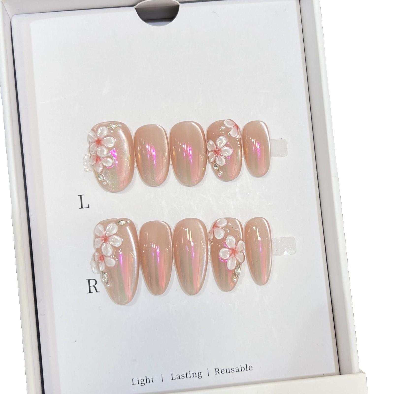 

Derryson Iridescent Cat Eye 3D Carved Manicure Nails - Spring & Garden Collection