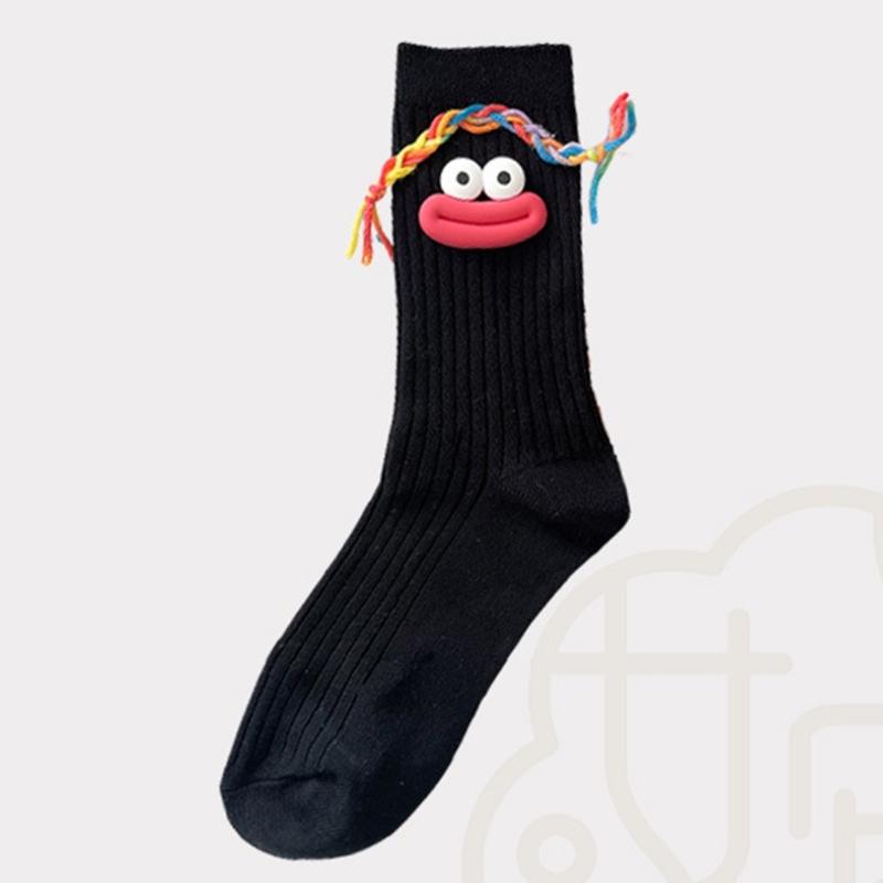 Women's Novelty Cute Large Mouth Braids Ugly Dolls Middle Tube Socks Casual Novelty Cartoon Crew Socks for Cosplay Party