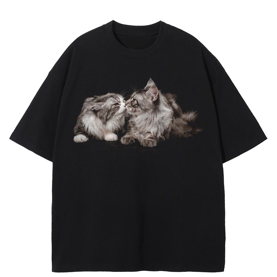 Streetwear Cats Graphic T-Shirt Cotton Tshirt Unisex Tops Tees Summer Short Sleeves T Shirt