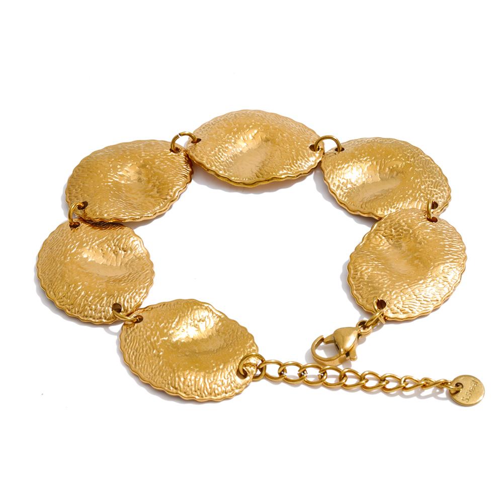 

Yhpup Stainless Steel Hammer Metal Round Statement Bracelet Bangle 18K Gold Color PVD Plated Waterproof Attractive Jewelry Gift