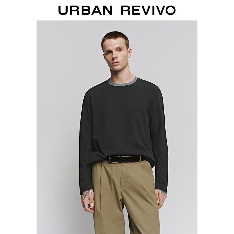 Men s Casual Color-block Ribbed Long Sleeve T-Shirt S