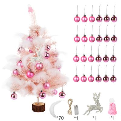 Xmas Tree DIY Kit with Bright Matte Balls Small Hat and Lamp Tabletop Tree Decoration for Holiday Decor Pink 23.6in