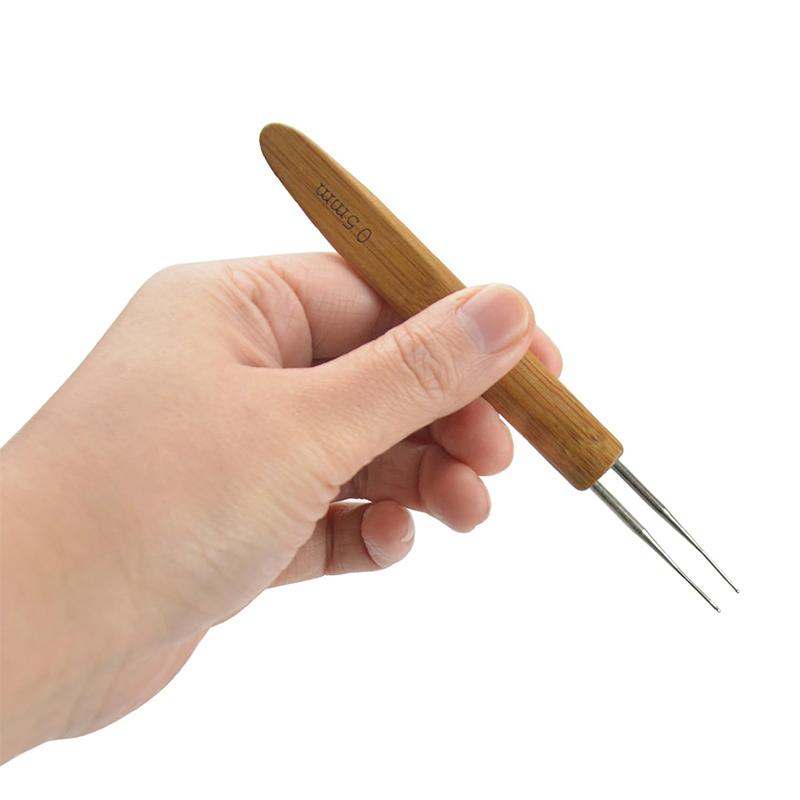 3Pcs 0.5/0.75Mm Wooden Hair Crochet Needle Dreadlocks Braids Hair Crochet Hook Single/Double/Three Head Hair Crocheting Needles
