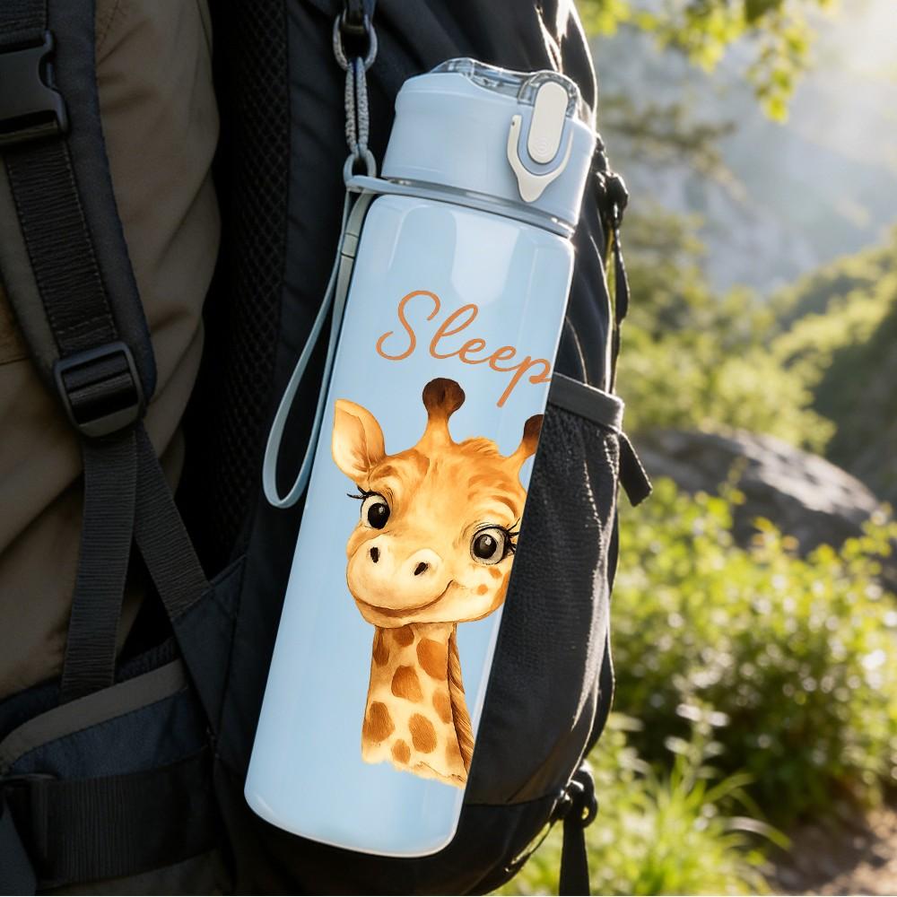 1PC Sleep Care Giraffe Flower 750ml Color Plastic Sports Water Bottle Leakproof Flip Straw Lid Suitable for Sports Office Home Use
