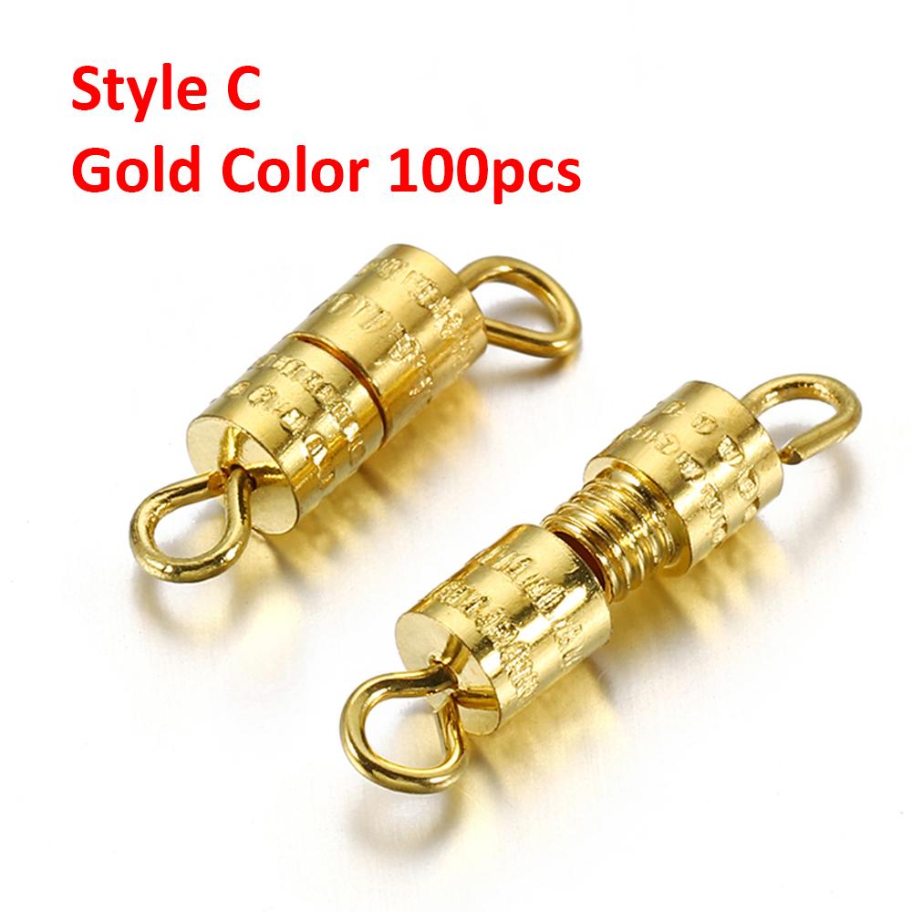 100pcs Cylinder Fasteners Buckles Closed Beading End Clasp Screw Clasps for DIY Bracelet Necklace Connectors Jewelry Making