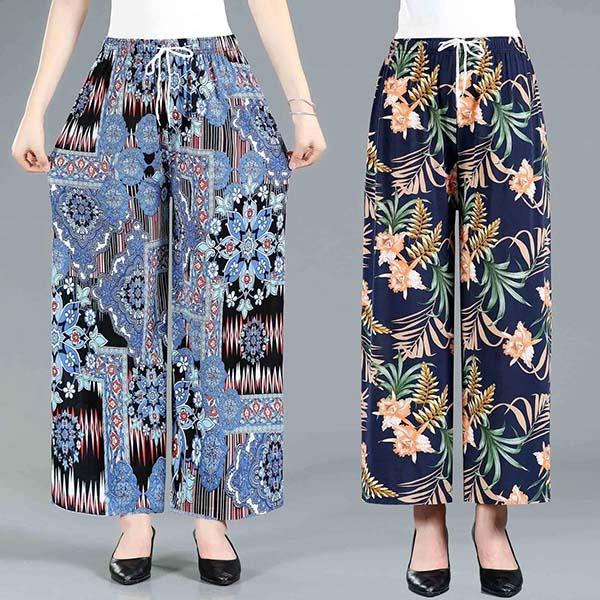 WTEMPO High Elastic Waist Large Size Casual Loose Wide Leg Pants Women Ice Silk Soft Cool Breathable Straight-leg Pants