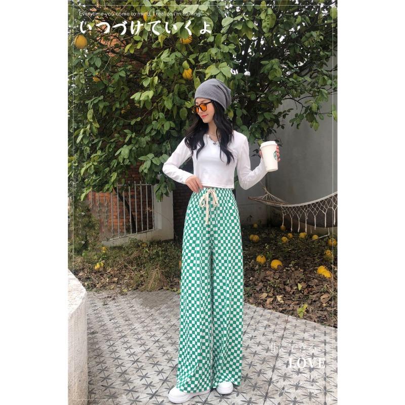 VEZFAA Women's Fashion Casual Plaid Print High Waist Trousers Pants & Capris