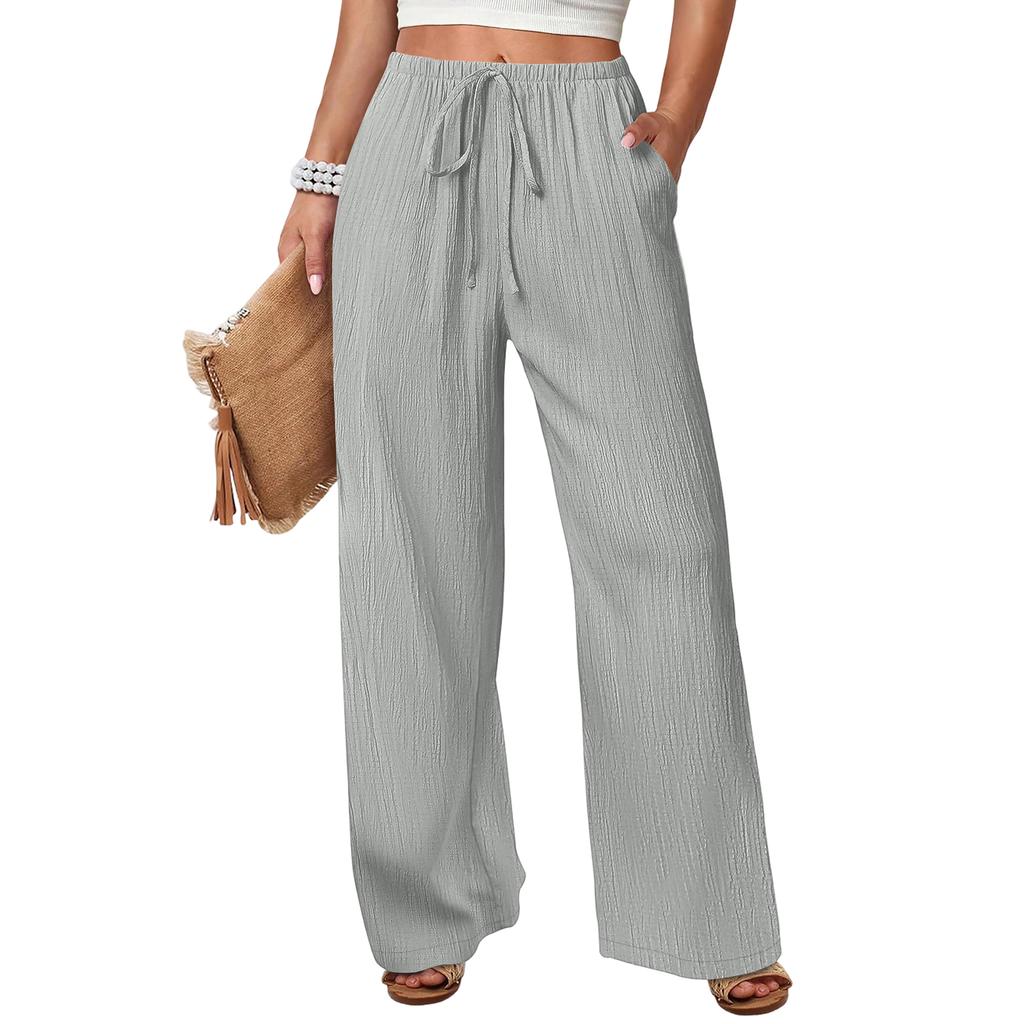 Women's Loose-fitting, -color, Straight-leg Casual Pants With Drawstring And Pockets.