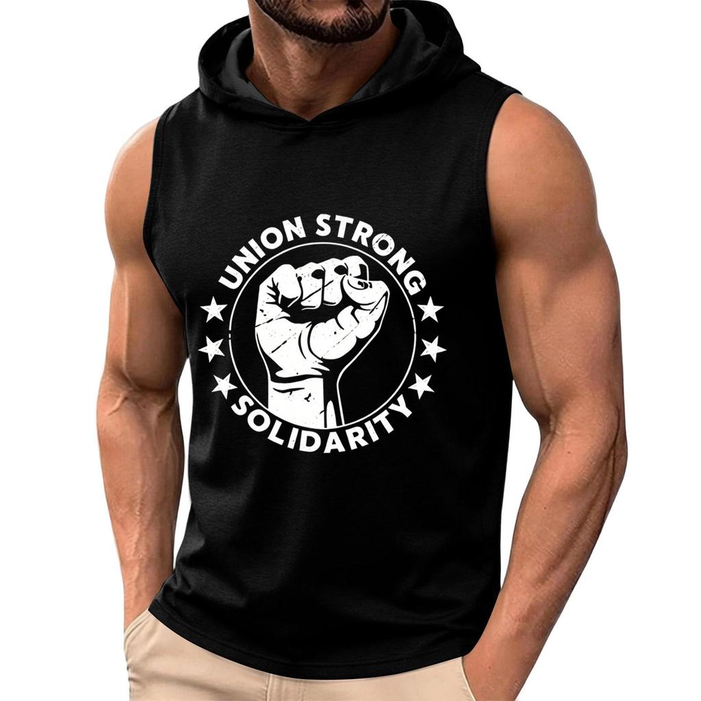 Men's Sleeveless Hoodie Lightweight Casual Hooded Tank Top Labor Day Graphic Print Muscle Fit Summer Shirt