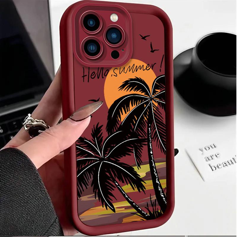 

Модный чехол Hello Summer с принтом кокосовой пальмы, гибкий мягкий силиконовый чехол TPU, полная задняя крышка для Xiaomi Redmi Poco Redmi Note 13 Pro Plus 5G вино красного