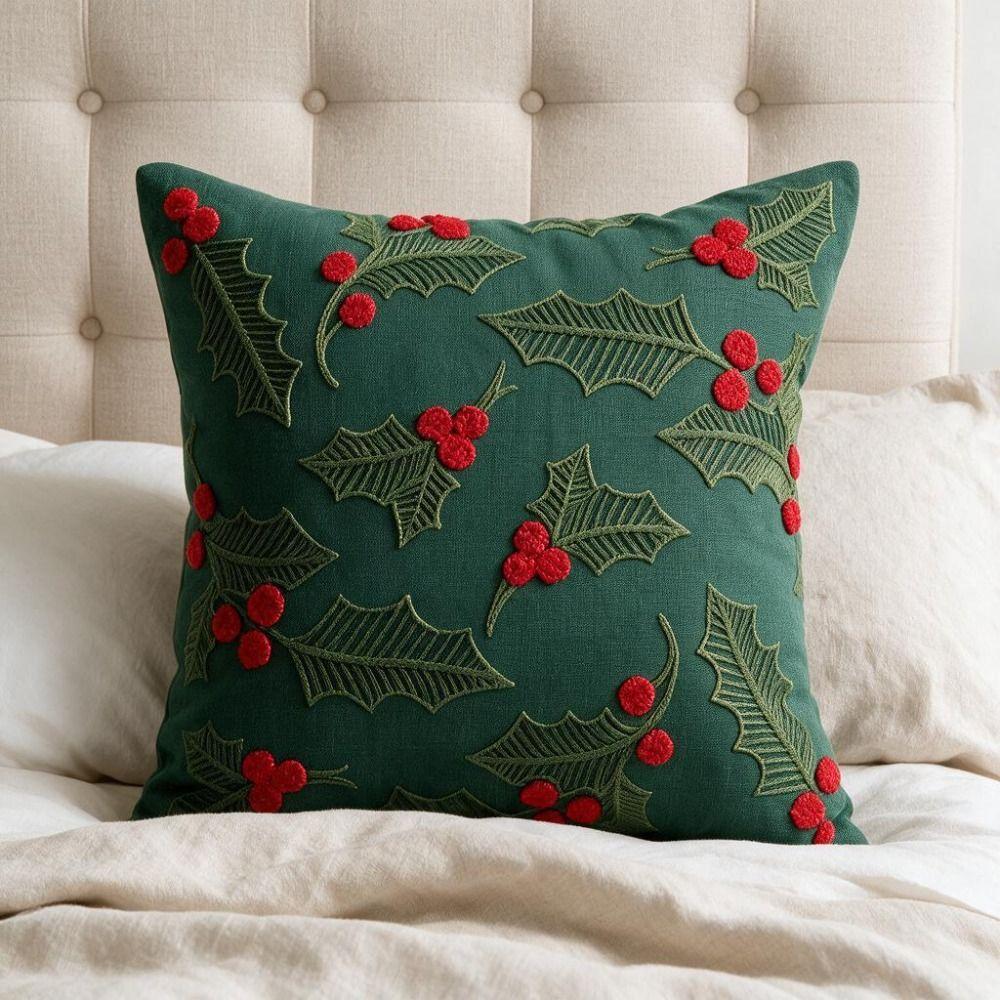 Washable Christmas Throw Pillow Cover 3D Embroidered Pattern Sofa Pillowcase Pillowslip Bedroom