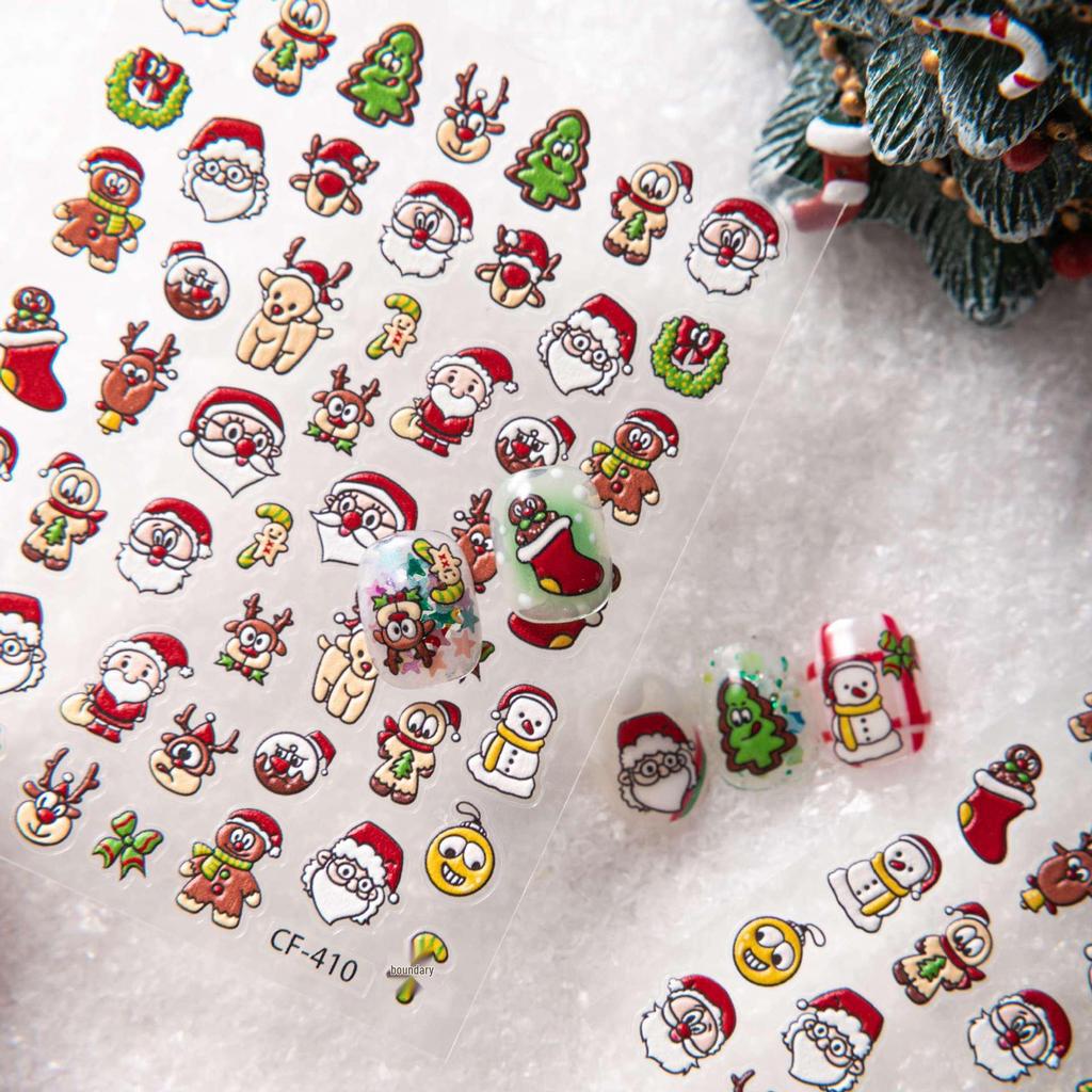 Cyansea Christmas 3D Cartoon Nail Stickers - Santa Claus & Tree Design