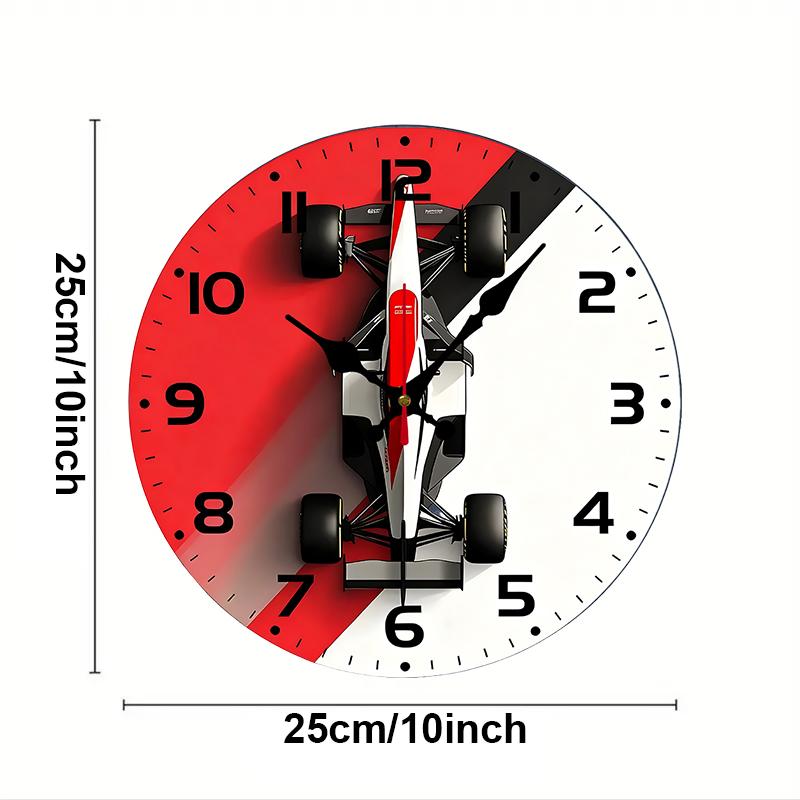 

F1 Car Design Wooden Round Silent Hanging Wall Clock, Suitable For Living Room, Office, Study Room, Bedroom, Home Decoration (as the picture,10 inch)