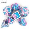 7 Pcs Blue Pink Standard Metal DicePerfect For Rpgs, Board Games, And Card Games.Dice For Games, Dnd Dice Set