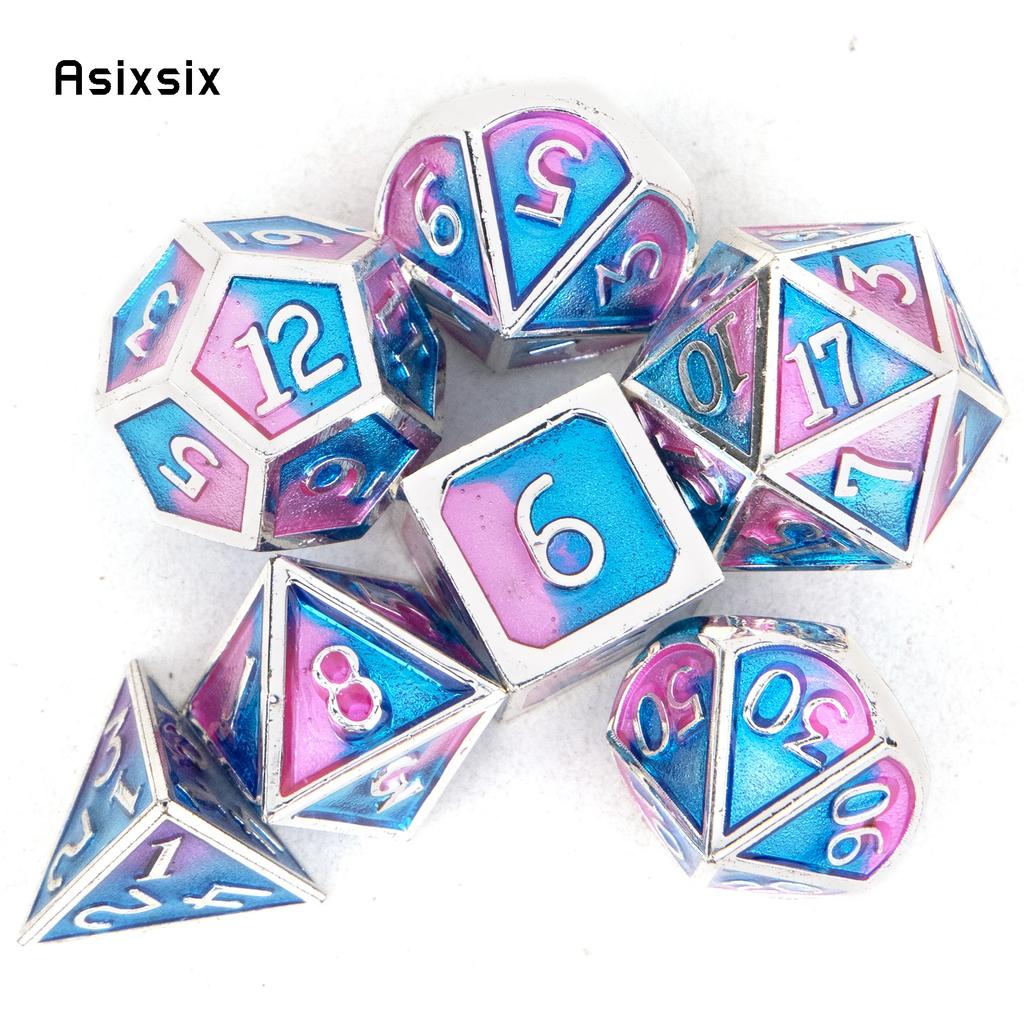 7 Pcs Blue Pink Standard Metal DicePerfect For Rpgs, Board Games, And Card Games.Dice For Games, Dnd Dice Set
