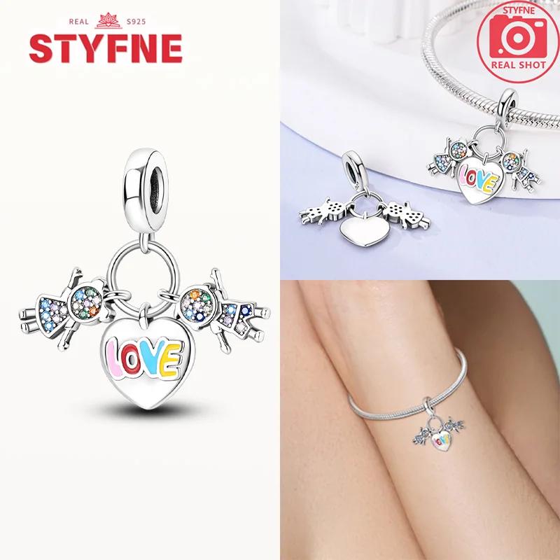 Exquisite Original Couple Love Boy&Girl Dangle Charms Heart Beads Copper Bracelet For Women Diy Jewelry Gift Charms Beads