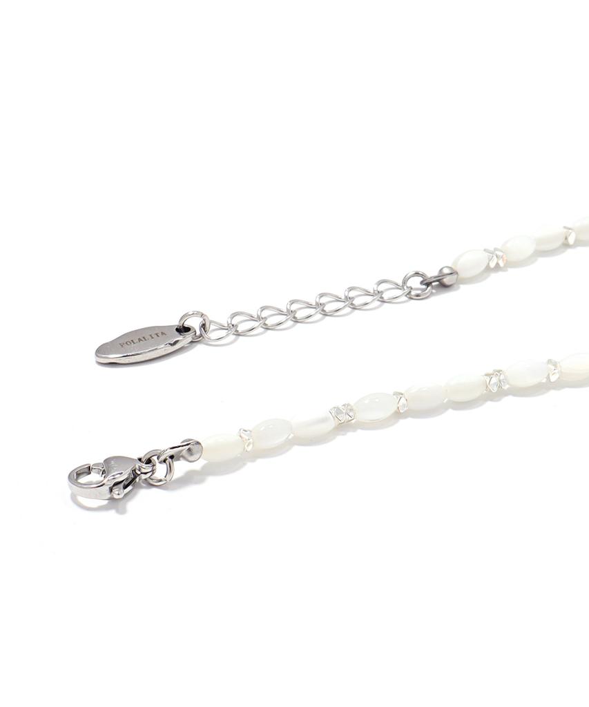 Polalita White Oval Mother-Of-Pearl & Silver Point Necklace (Plt-Nl-083_Wt)