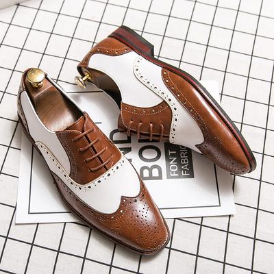 Italian Brown White Mixed Block Shoes Men's High Quality Dress Shoes Business Office Shoes Leather Loafers Big Size 38-48