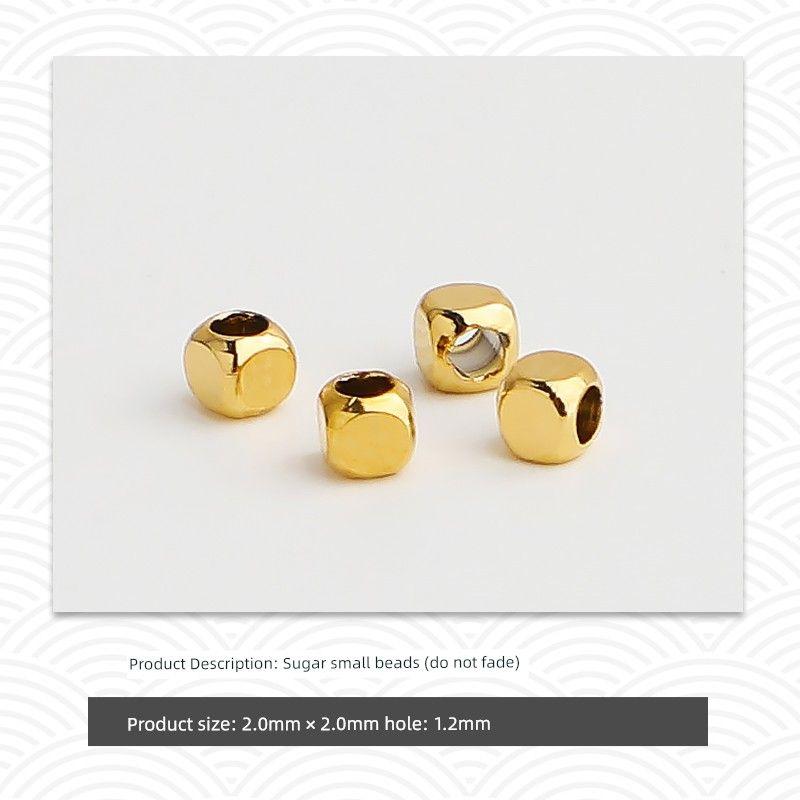 

14K Gilded Small Sugar Cube Square Beads Pearl DIY Bracelet String Beads Scattered Beads US Import Girls Wear Hand Strap Accessories 2mm 50
