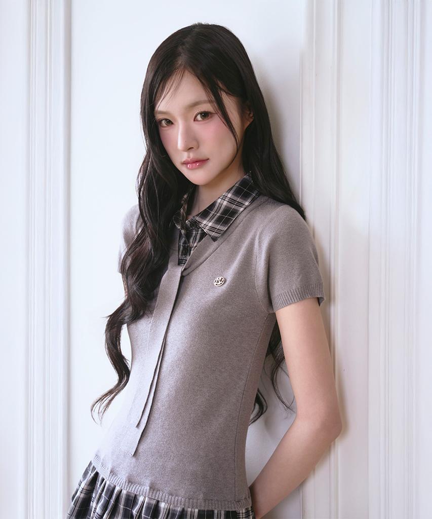 The Green Lab Girlish Check Layered Dress [Melange Gray]