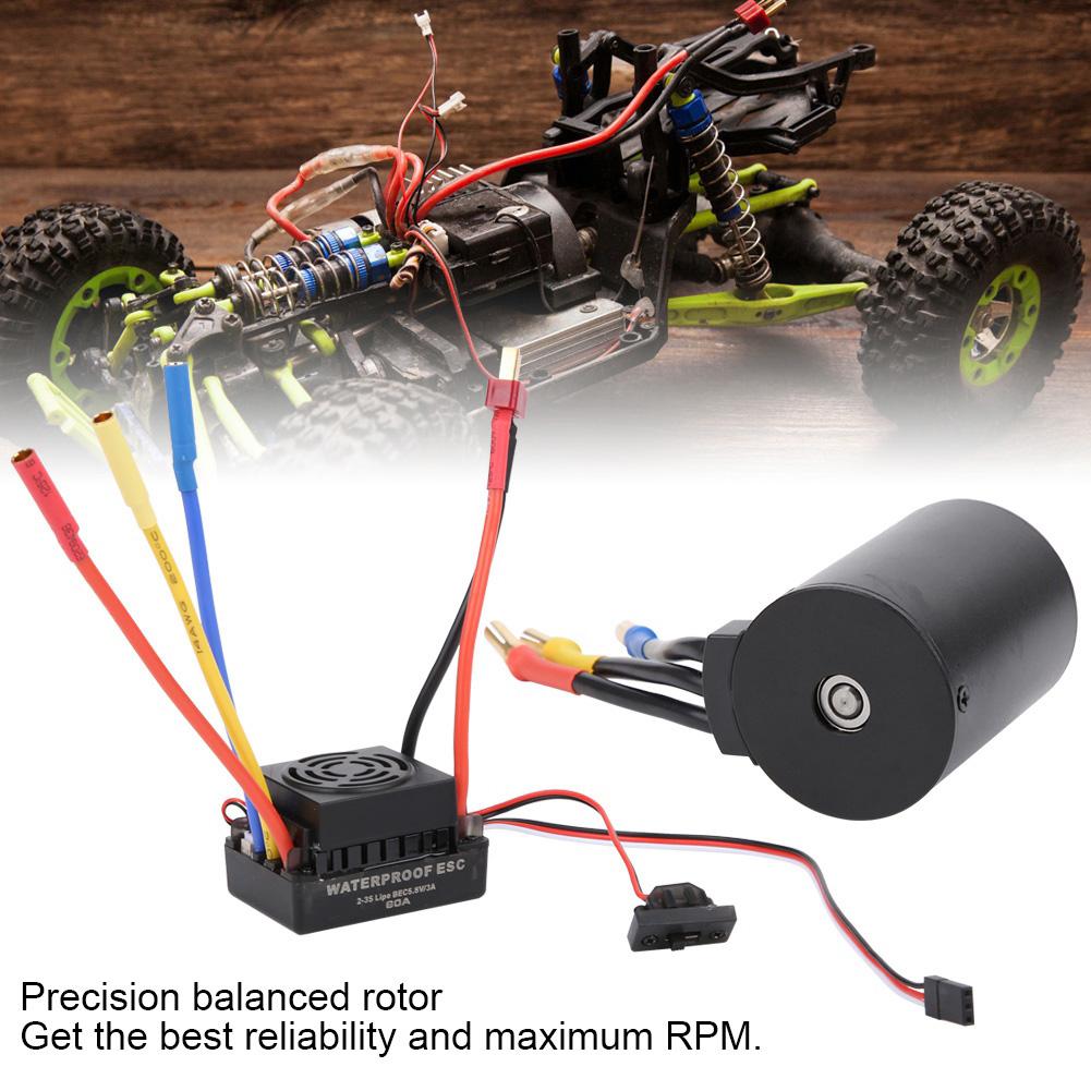 Waterproof Brushless Motor 3650 3500KV with 60A ESC Set 4mm Golden Banana Plug for 1/10 RC Car