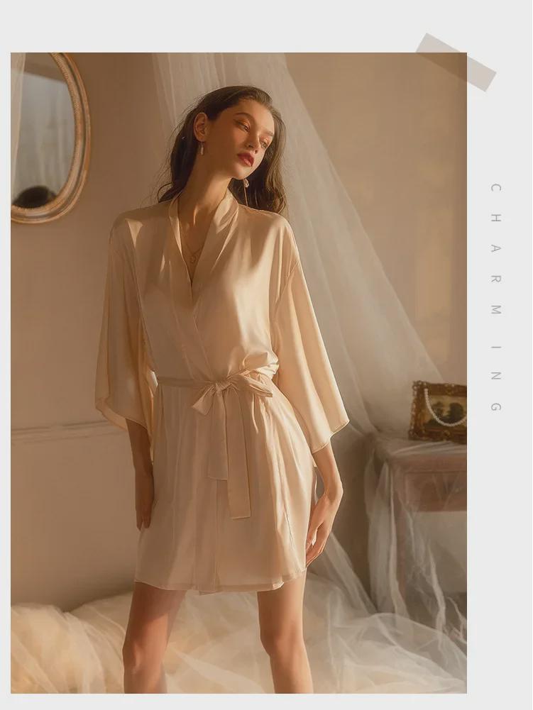 Sexy Ice Ribbon Nightdress & Chest Pad Pajama Set