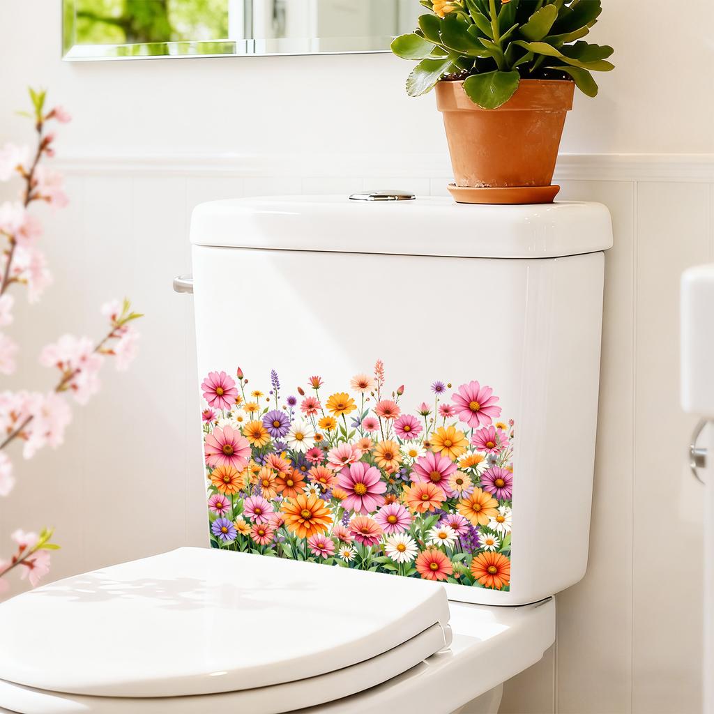 Fresh Colorful Floral Wall Sticker Self-Adhesive Removable Bathroom Spring Home Decor Warm Atmosphere Art