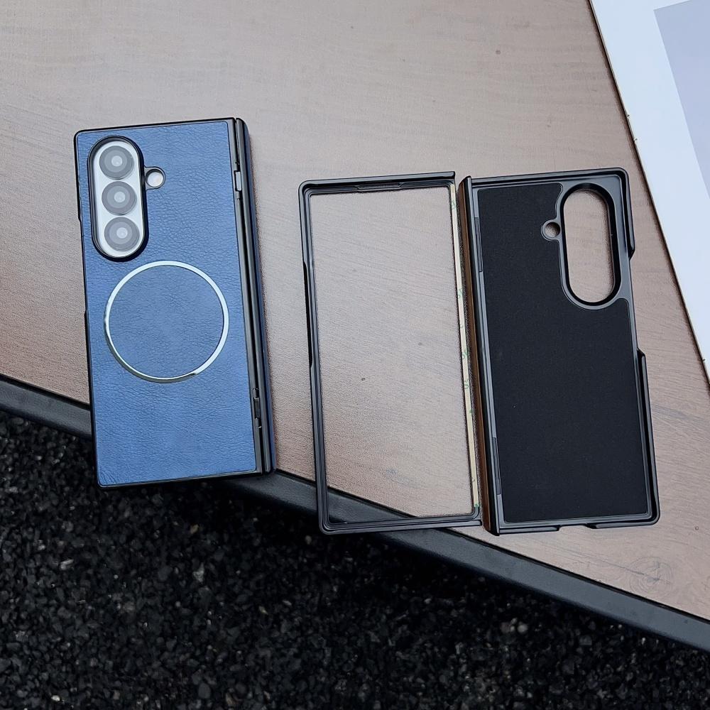 Luxury Leather Magnetic Hinge Phone Case For Samsung Galaxy Fold 7 6 5 4 3 5G Wireless Charge Hard Soft Silicone Bumper Cover