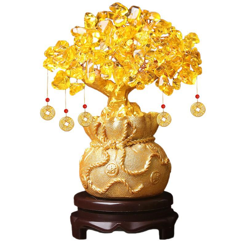 Yellow Crystal Golden Toad Money Tree Ornament with Lucky Bag