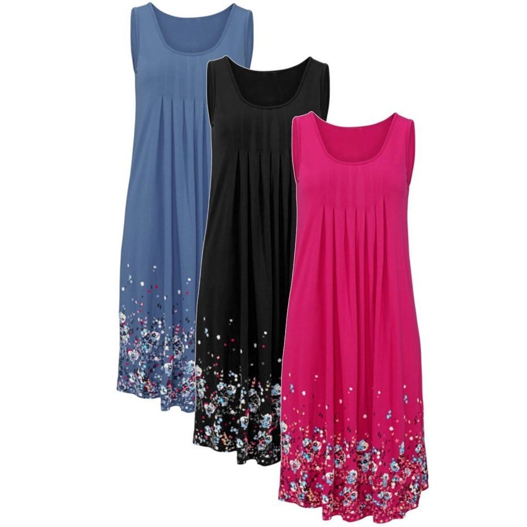 Urban Chic Sleeveless Floral Print Loose Fit Midi Dress Polyester Blend