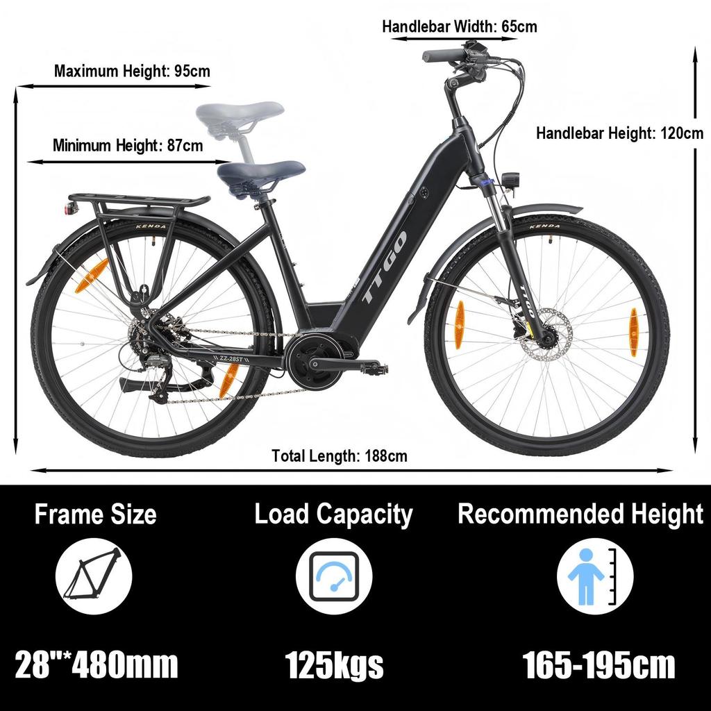TTGO ZZ-28ST Electric Bike 250W Mid Drive Motor 36V20Ah Battery 700C*45C Tire 25km/h Max Speed 110-130km Max Range Shimano 9-Speed