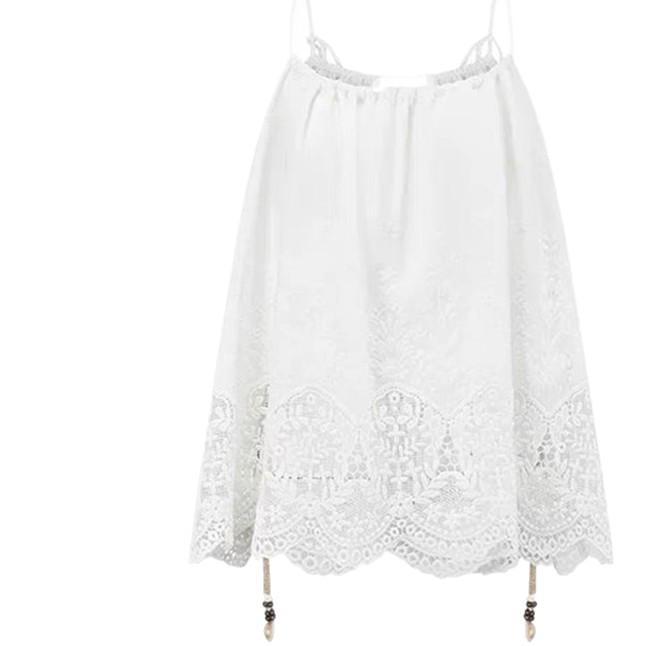 Spring Chic Embroidered A-Line Vest - Versatile Vacation Style for Women Small