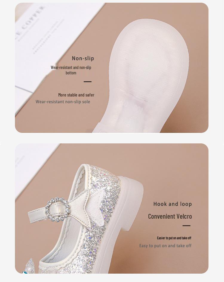 2026 New Fashion Girls' Princess Rhinestone Leather Shoes with Soft Soles and Luminous Crystals for Spring and Autumn.