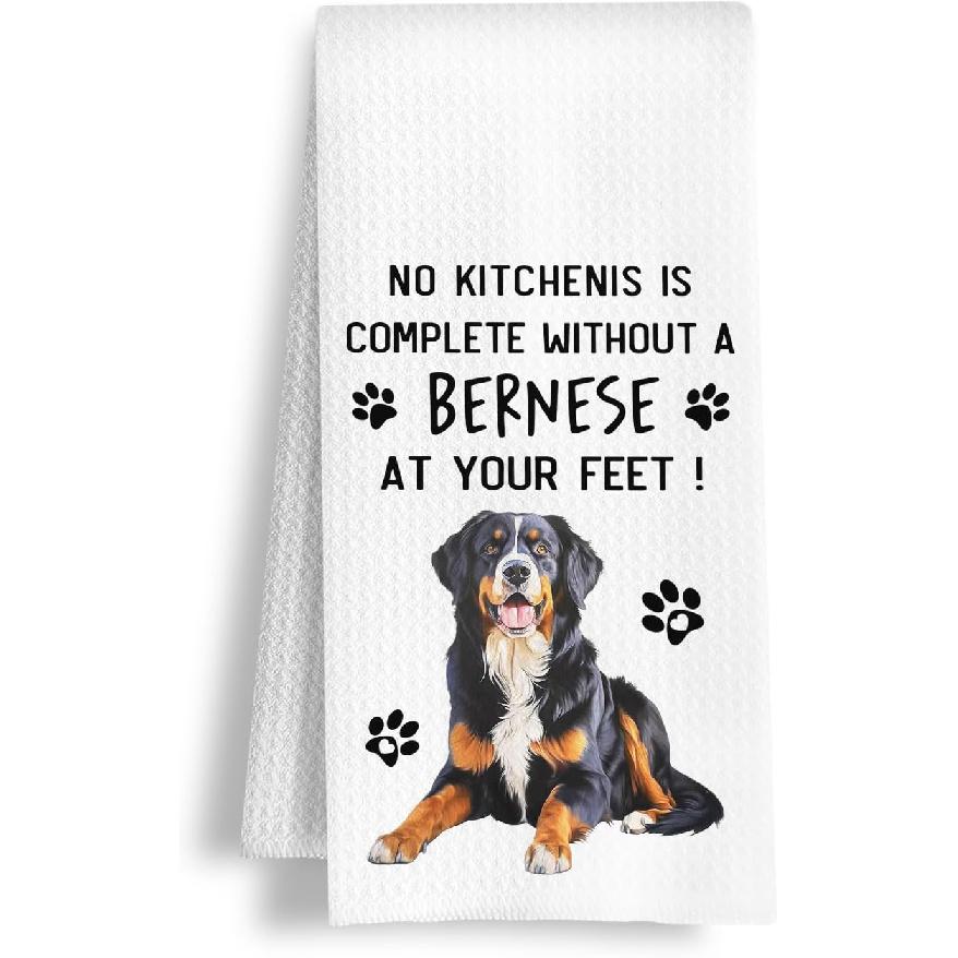 Funny Bernese Mountain Dog Kitchen Towels, A Kitchen is Not Complete Without A Bernese Dish Towel for Home Bathroom Decor, Dog Lovers Gift, 16×24