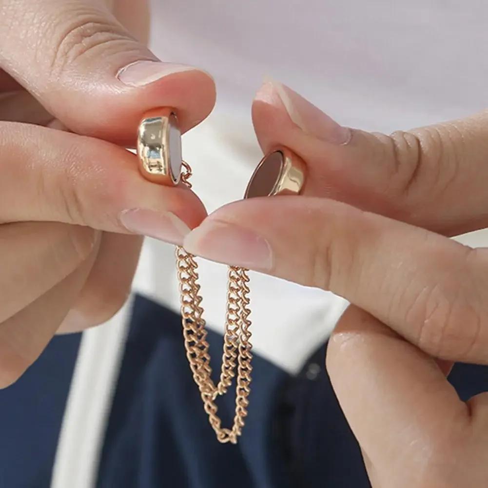 Multi-Function Magnetic Clothing Clip with Chain Metal Buttons Clip Clothes Scarf Trouser Legs Cuff Fixing Magnet Buckles