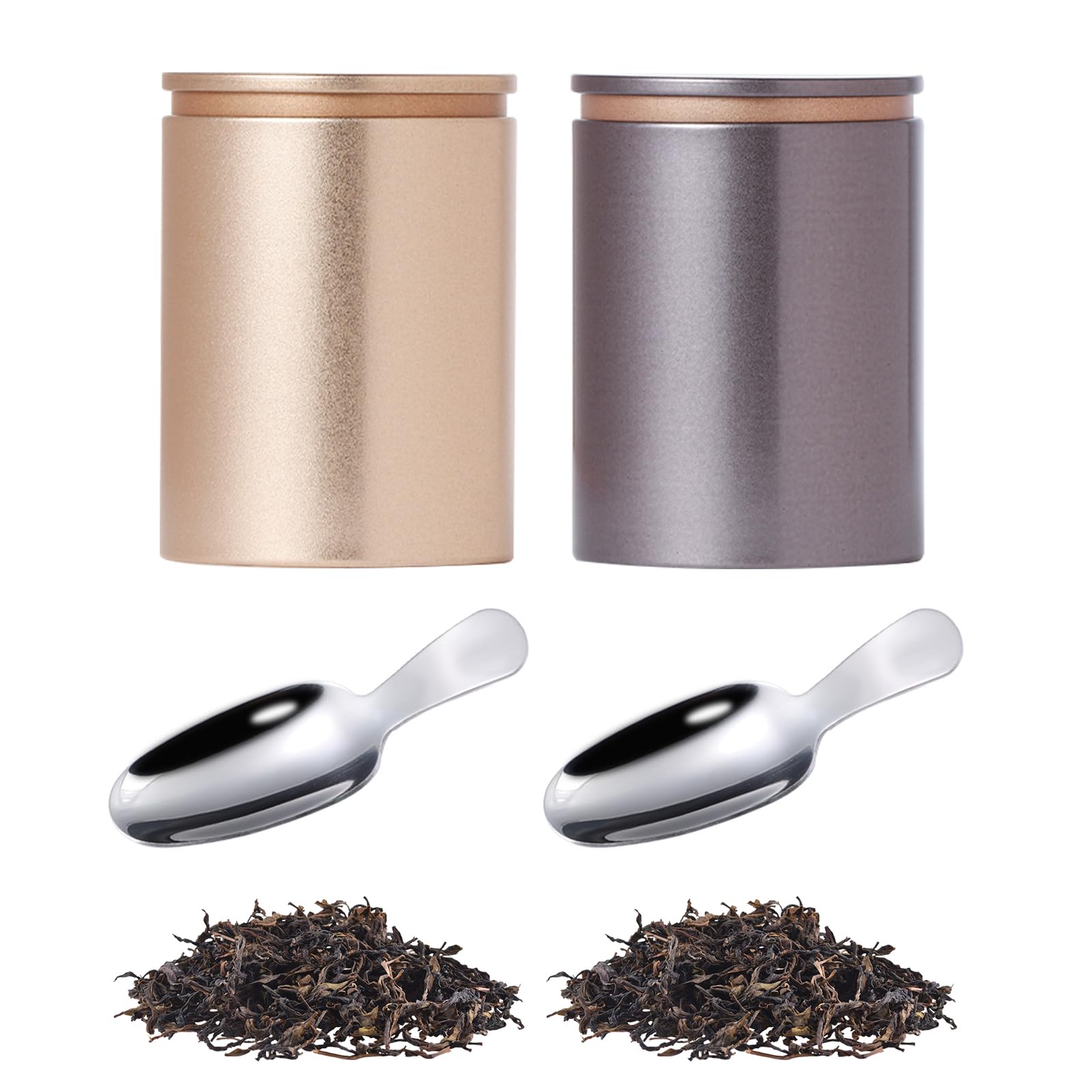 

Kasanidika 2-Piece Iron Tea Box Set with Tea Leaf Can, Tea Caddy, and Teaspoon, Airtight, Light-Proof, Dishwasher Safe, Perfect as a Gift