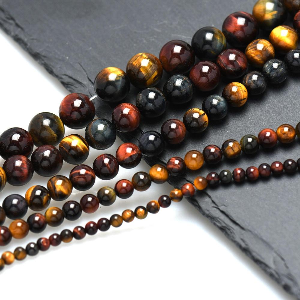 Multicolor Tiger Eye Natural Stone Red Blue Beads 15"Strand Smooth Loose Spacer Beads 4/6/8/10/12mm for Jewelry Making DIY Bracelets Accessories