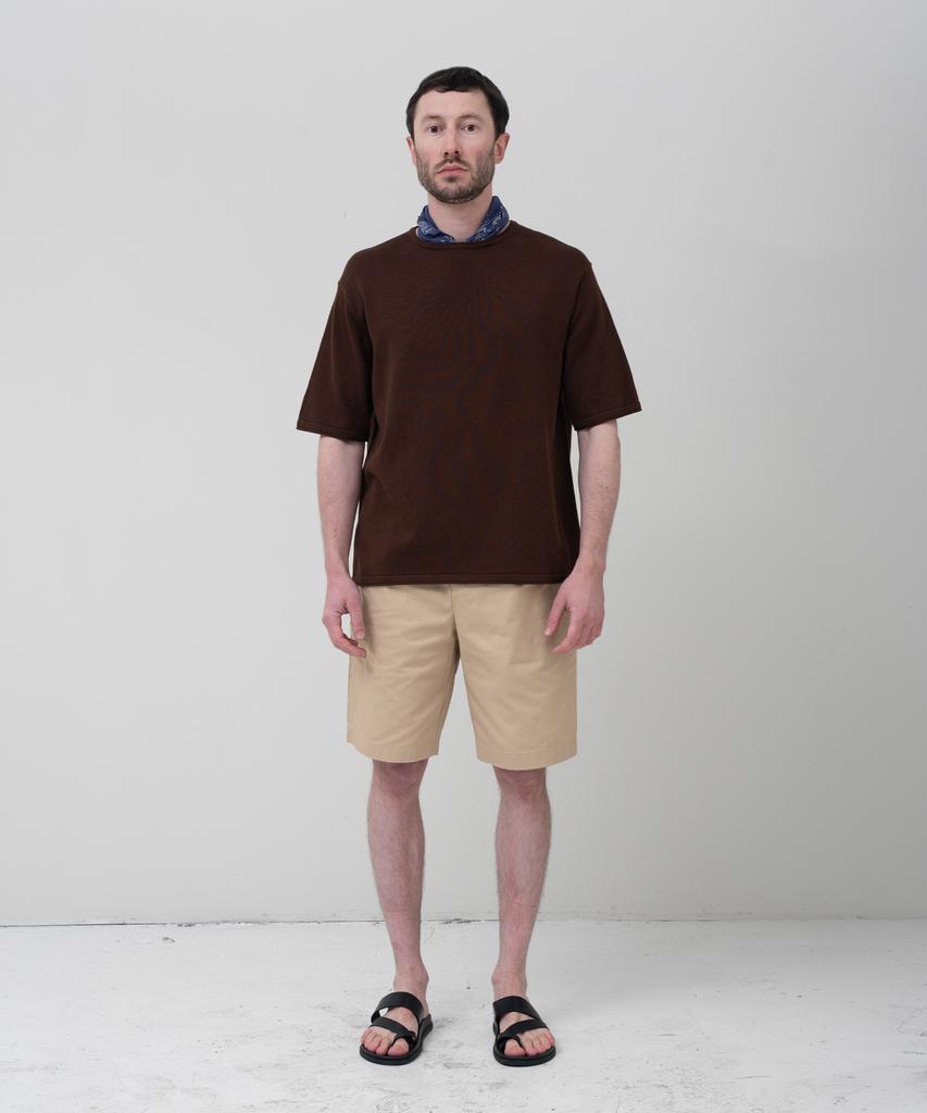 MANNERGRAM 100% Soft Cotton Rolling Edge Round Short Sleeve Knit Brown